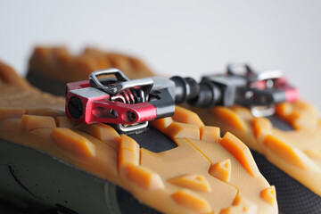 Cycling shoes with pedal, attached to the sole..