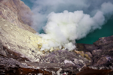 Inside Ijen volcano, Java, Indonesia.