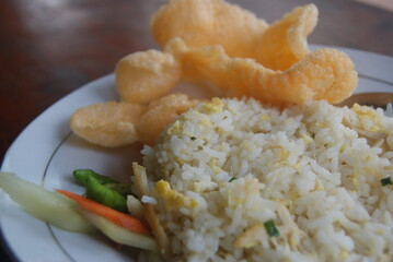 Indonesian special food. Salted fish fried rice
