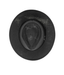 top view black cowboy hat isolated on white background