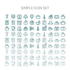 Set of kitchen utensil for cooking, vector outline set.
