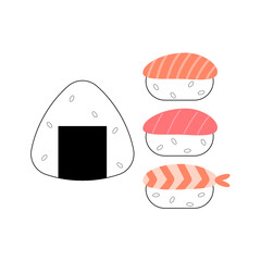 onigiri, salmon sushi, tuna sushi, shrimp sushi, japanese food