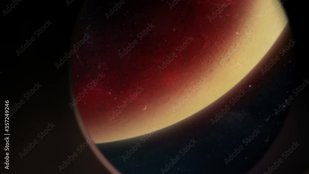 Wall mural est mars is seen throug a scratched window glass of a spaceship. mars colonization concept