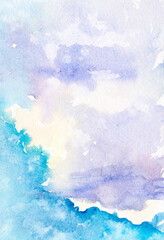 Abstract watercolor background with clouds on the sky