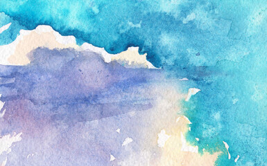 Abstract watercolor background with clouds on the sky