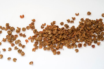 Chinese pepper scattered on white background. Selective focus.