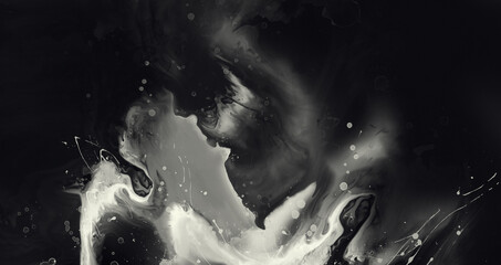 black and white abstract watercolor drawing on a paper image	

