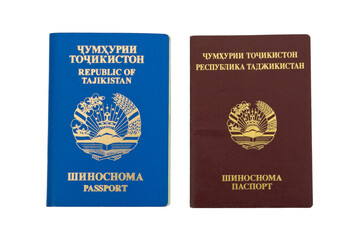 Tajikistan passports isolated on white background