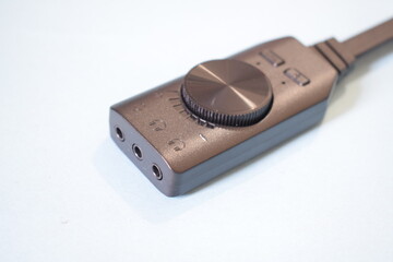 External sound card closeup on white background