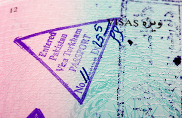 Entry stamps in passport page