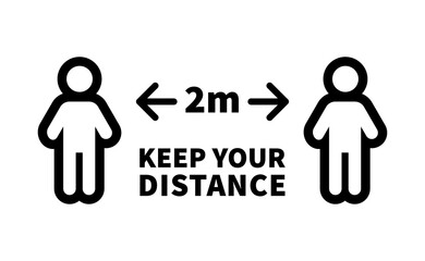Social distancing safety measure sign. Keep your distance 2 meters away. Person standing vector icon.