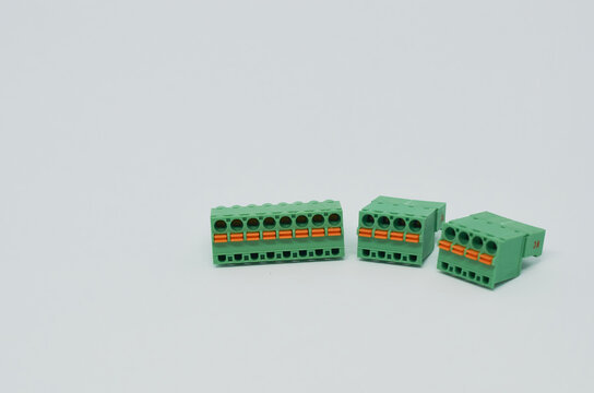 Different electrical connector blocks isolated on the white background
