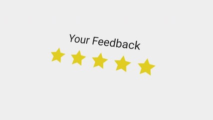 5 star feedback / rating given on computer. Mouse cursor comes in and selects the highest rating. 4K resolution animation