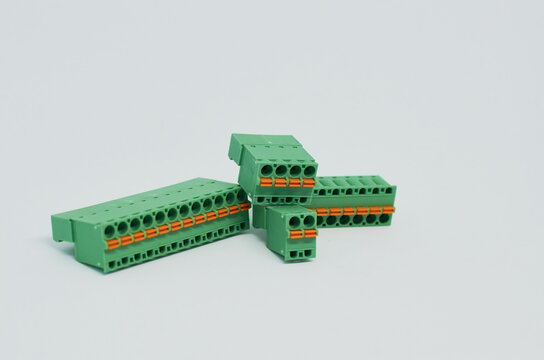 Different electrical connector blocks isolated on the white background