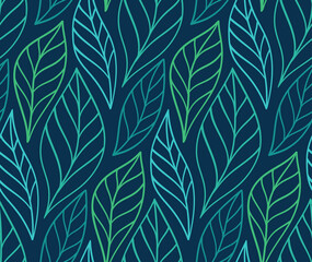 Vector hand drawn leaves seamless pattern. Abstract trendy floral background. Repeatable texture.