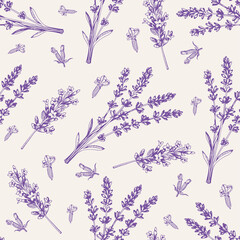 Vintage seamless pattern with lavender flowers. - 357252836