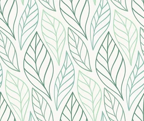 Wallpaper murals Geometric leaves Vector hand drawn leaves seamless pattern. Abstract trendy floral background. Repeatable texture.