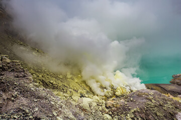 Inside Ijen volcano, Java, Indonesia