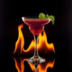 Margarita cocktail on black in flames