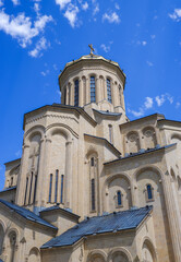 A monumental building, an architectural monument in Tbilisi. Tsminda Sameba Cathedral.