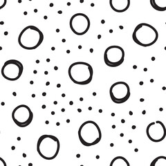 Circles seamless pattern. Random doodle dots texture background. Hand drawn design.