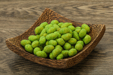 Spicy wasabi peanuts in the bowl