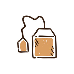 Tea bag doodle icon. Hand drawn illustration of tea bag.
