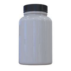 white plastic jar mockup with a black cap on white background