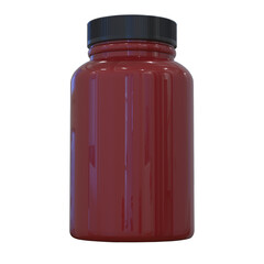 red plastic jar mockup with a black cap on white background