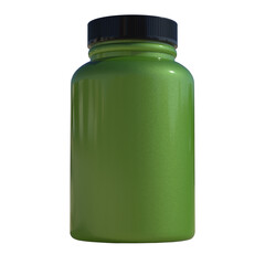 green plastic jar mockup with a black cap on white background