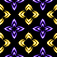 Neon shapes decorated with colored plasma...Seamless vibrant pattern on a black background...Texture for wider use. Graphic design.Dark texture with vibrant shapes.........