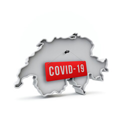 Switzerland simple 3D map with covid-19 red label 3D Rendering.