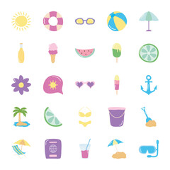 tropical palm and summer icon set, flat style