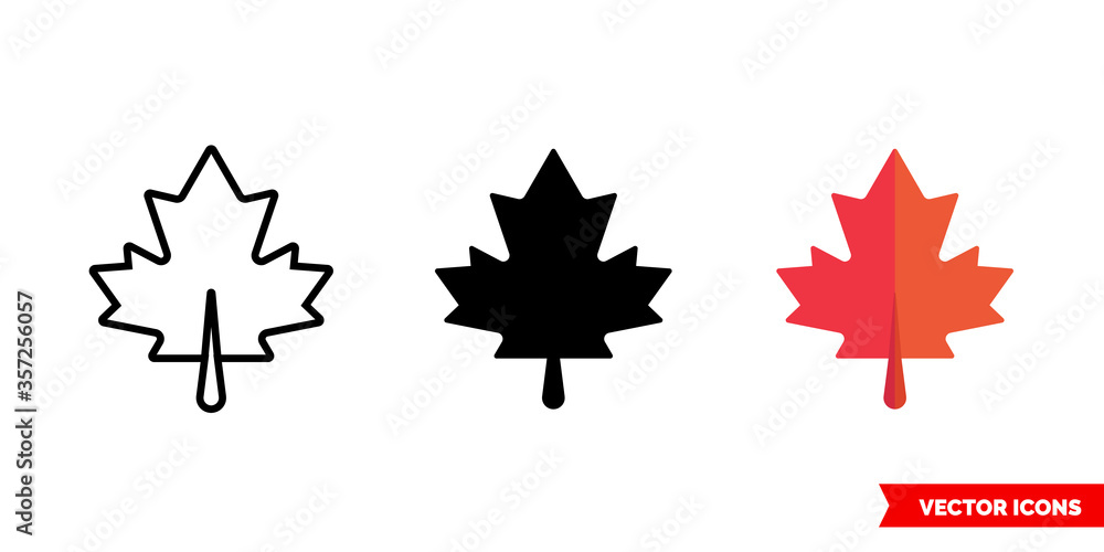 Wall mural Maple leaf icon of 3 types. Isolated vector sign symbol.