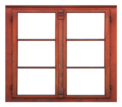 Vintage brown wooden window on white background