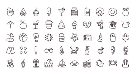 Summer line style icon set vector design