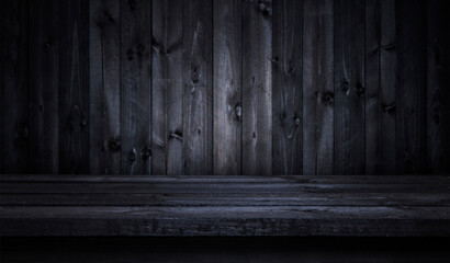 Dark wooden table for product display montage