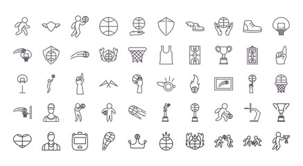 Basketball line style icon set vector design