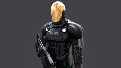 Futuristic sci-fi police officer for photobash, 3D Concept, close-up view © Isidora BanovicBelic