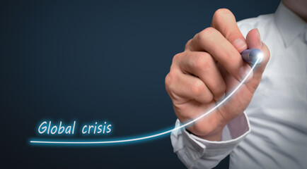 businessman with global crisis word , global polution concept , crisis concept