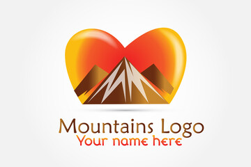 Logo mountains love heart icon vector