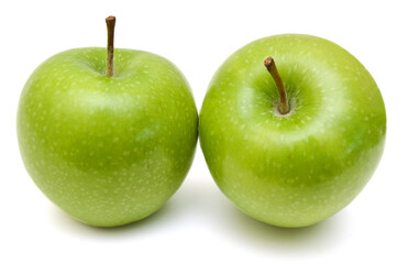 two green apple fruits isolated on white background