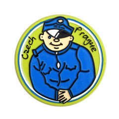 Magnetic souvenir from the Czech Republic isolated on white background. Czech inscription is the name of the capital of 