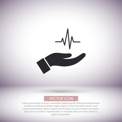 heart symbol in hand icon , lorem ipsum Flat design
