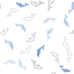 Fototapeta na wymiar Light BLUE vector seamless texture with dolphins.