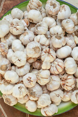 close up of garlic on market