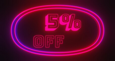 Discount 5 percent off with red and blue light in dark background. Special offer for marketing promotional.