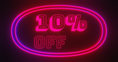 Discount 10 percent off with red and blue light in dark background. Special offer for marketing promotional.