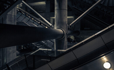 Futuristic Pillar Structure With Escalators And Steps In London England In The UK