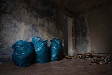 construction site within a residential town house, restoration works on real estate shown from the interior, no people